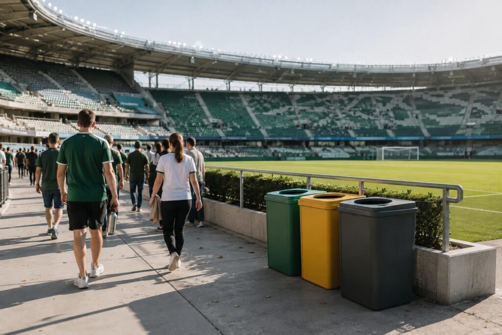 Fans leaving football stadium.